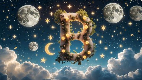 Enchanted 3d letter b amid starry celestial scene