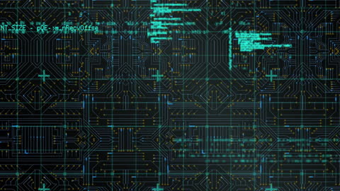 Digital Computer Circuit Board with Data Processing Animation