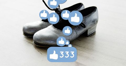 Viral social media impact with thumbs up icon on shoes