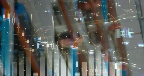 Double Exposure of Stock Market Graphs and Night City Lights