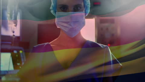 Caucasian Surgeon with German Flag Overlay in Hospital