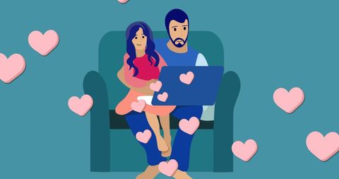 Father and daughter bonding with laptop and hearts