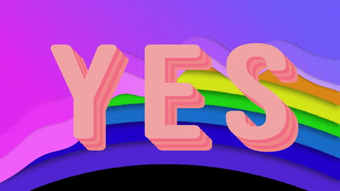 Vibrant Text YES Over Stylized Rainbow Background