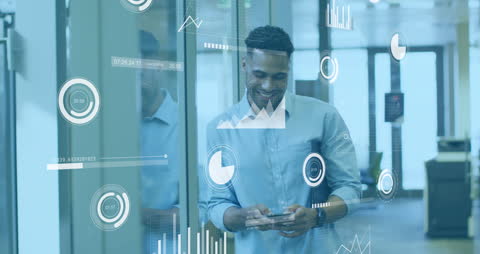 Business Professional Engaging with Virtual Data Analytics