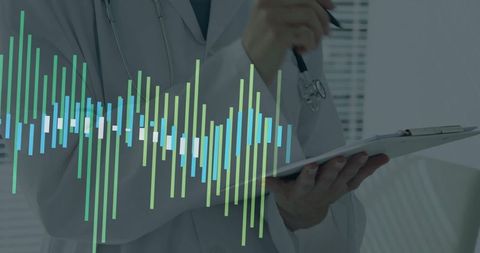 Doctor analyzing data with clipboard in modern healthcare setting