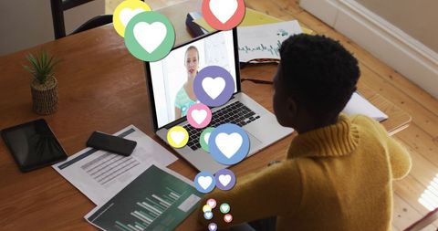 Woman Having Video Call with Social Media Concept Overlay - Download Free Stock Images Pikwizard.com