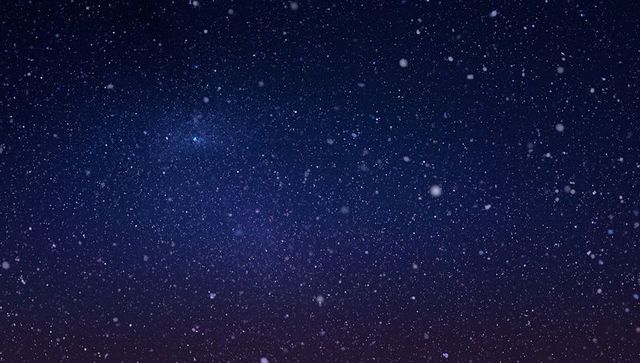 Night sky gradient with falling snowflakes and subtle nebula for cosmic winter background