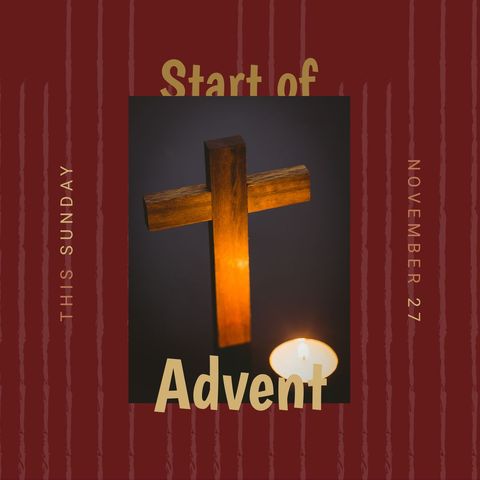Start of advent: wooden cross with candlelight background