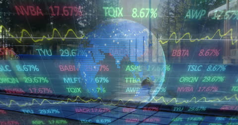Digital Globe Overlayed with Financial Data in Urban Background