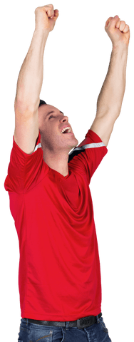 Celebrating Football Fan in Red Shirt Savoring Victory