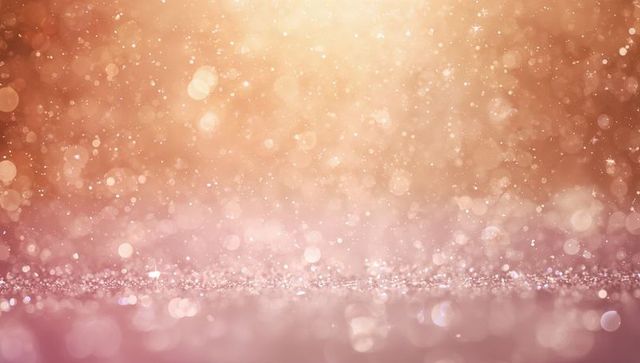 Rose gold glitter bokeh background with soft shimmer, sparkles and twinkling particles