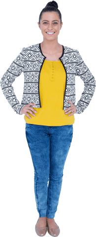 Smiling Woman Standing with Hands on Hips in Transparent Background