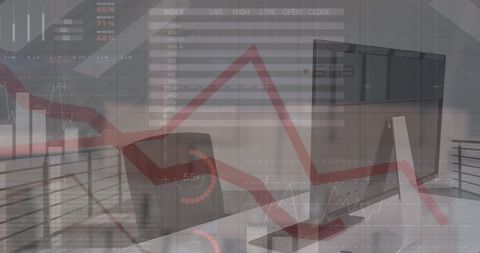 Financial Data Trajectory Overlay on Office Workspace - Download Free Stock Images Pikwizard.com
