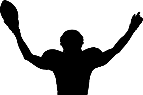 Transparent american football player silhouette holding ball