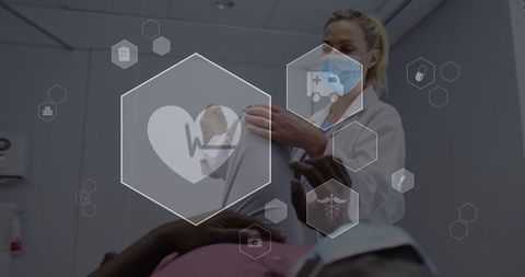 Doctor conducting patient examination with tech overlay