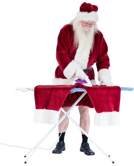 Transparent Santa Claus Ironing Red Suit at Laundry Table - Download Free Stock Videos Pikwizard.com