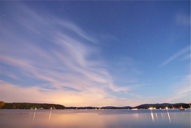 Tranquil Evening Sky with Stars over Calm Lake - Download Free Stock Photos Pikwizard.com