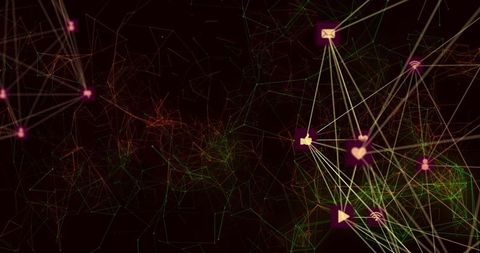Digital Network with Technology Icons and Global Connections