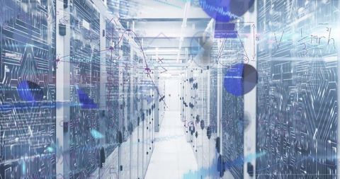 High-Tech Data Center with Futuristic Circuit Overlays