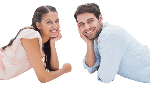 Happy young mixed couple smiling in studio with transparent background