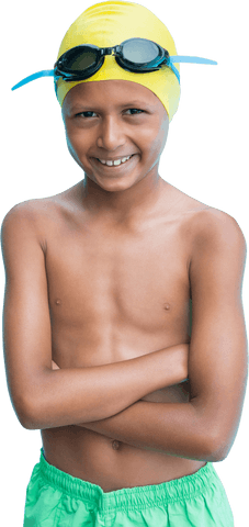 Confident Boy Swimmer Wearing Goggles and Swim Cap and Smiling - Download Free Stock Videos Pikwizard.com