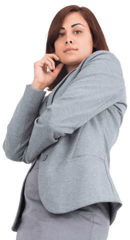 Confident Caucasian Businesswoman in Grey Suit on Transparent Background