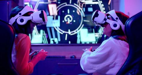 Teen girls immersive virtual reality gaming experience