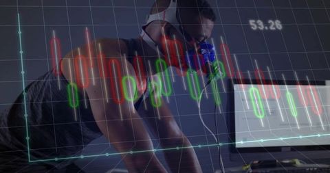 Athlete in Sci-Fi Lab Analyzing Fitness Data on Treadmill