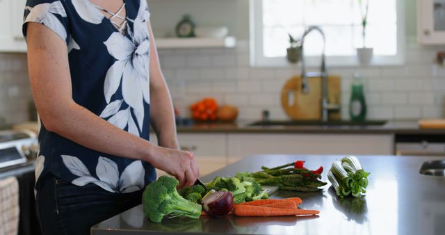 Healthy Lifestyle Woman Preparing Fresh Vegetables in Modern Kitchen - Download Free Stock Images Pikwizard.com