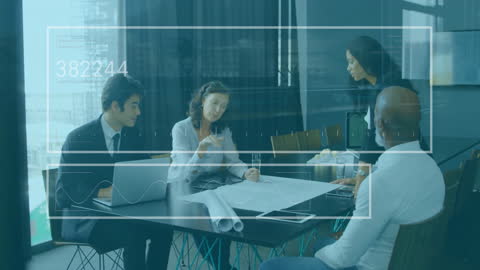 Diverse Team Analyzing Financial Data Over Compositing Effects