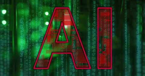 AI Text with Data Processing and Computer Servers Background