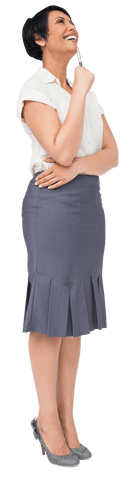 Confident Businesswoman Contemplating with Pen on Transparent Background