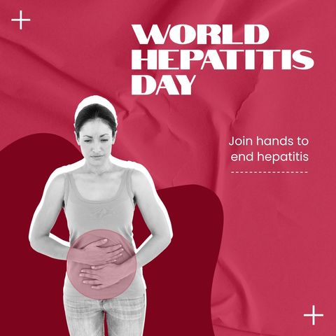 World Hepatitis Day Awareness Concept with Woman Clutching Stomach