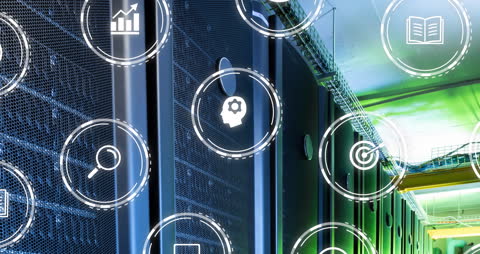 Digital Interface with Icon Grid on Technology Background