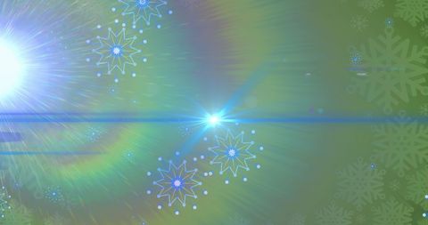 Glowing Light with Snowflakes on Green Background