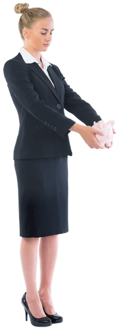 Transparent Businesswoman Holding a Pink Piggy Bank