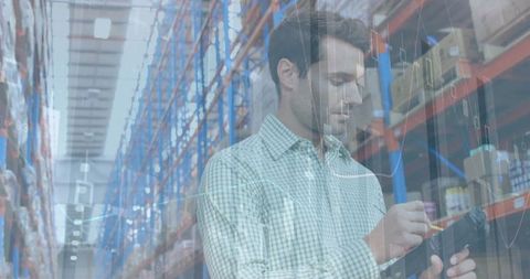 Warehouse Technology: Businessman Analyzing Inventory Data