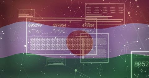 Futuristic Data Interface Display with Numeric Readouts and Network Nodes