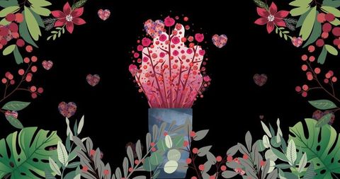 Red Flower Burst with Elegantly Crafted Scenery