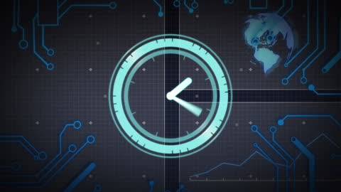 Futuristic Digital Interface with Scanning Clock Animation
