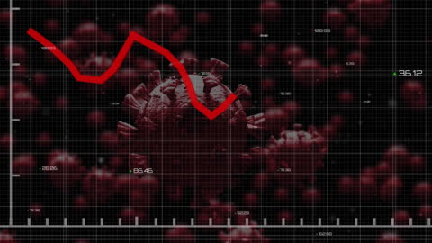 Data Graph Displayed over Virus Cells Depiction - Technology and Pandemic Concept