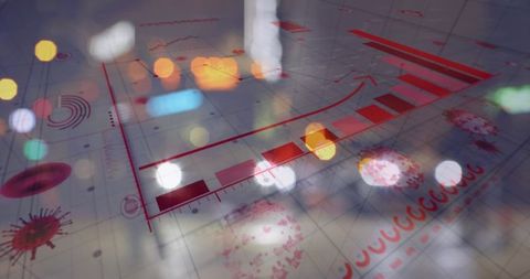 Covid-19 Cells And Statistics With Overlapping City Lights