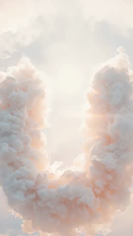 Vertical cinematic footage emerging U-shaped clouds glowing at dawn fading into soft pastel light