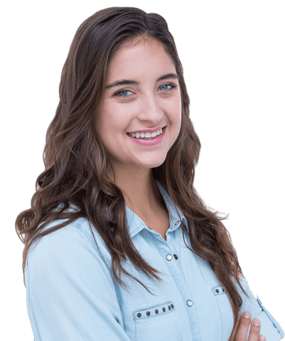 Smiling Young Woman in light denim shirt with Transparent Background