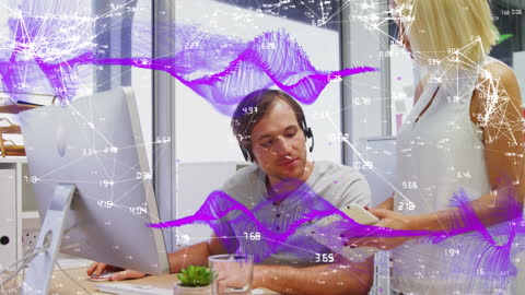 Business Team Analyzing Data with Digital Overlay