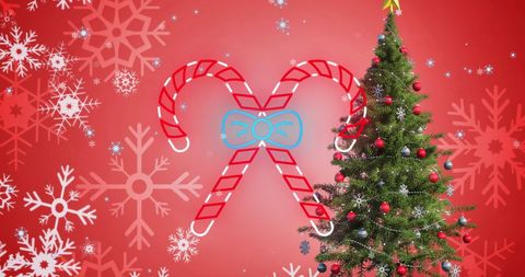 Festive Christmas Tree with Candy Cane and Snowflakes