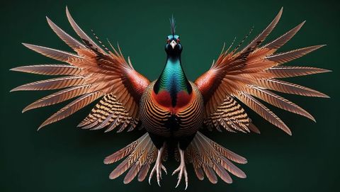 Vibrant ornate tropical bird animal with decorative patterns spreading wings
