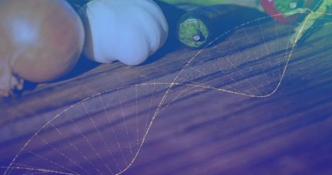 Farm-to-table vegetables with dna helix overlay