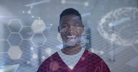 Innovative African American Doctor with Digital Overlay Imagery