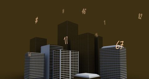 Futuristic cityscape with falling numbers concept